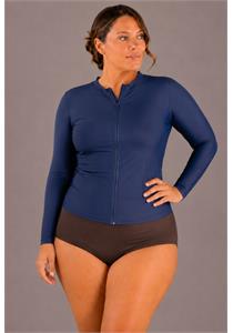 Plus Size Full-Zip Nora Swim Top by Calypsa - Navy